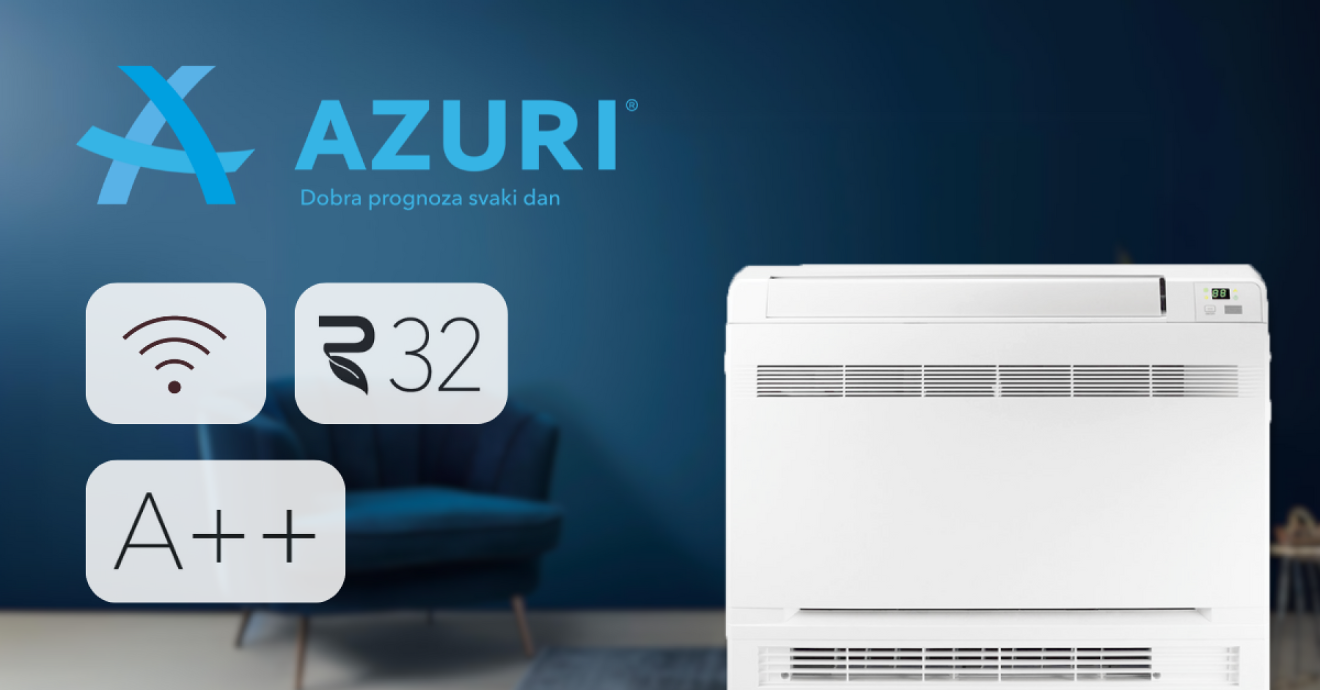 Azuri Nora klima uređaj – Wi‑Fi upravljanje, R32 plin i A++ energetska klasa